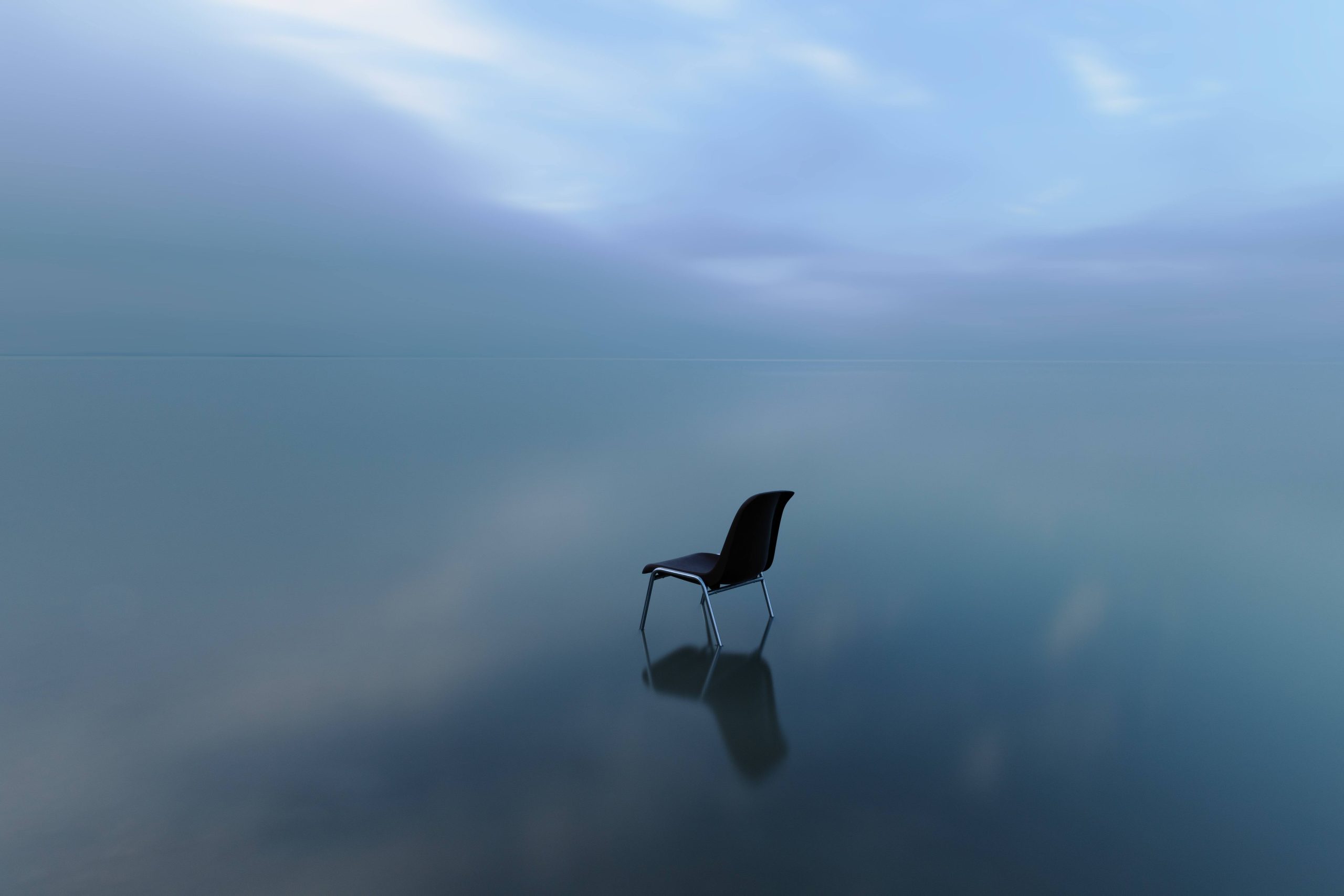 O custo do silêncio otimizado single chair reflecting water surface stormy day
